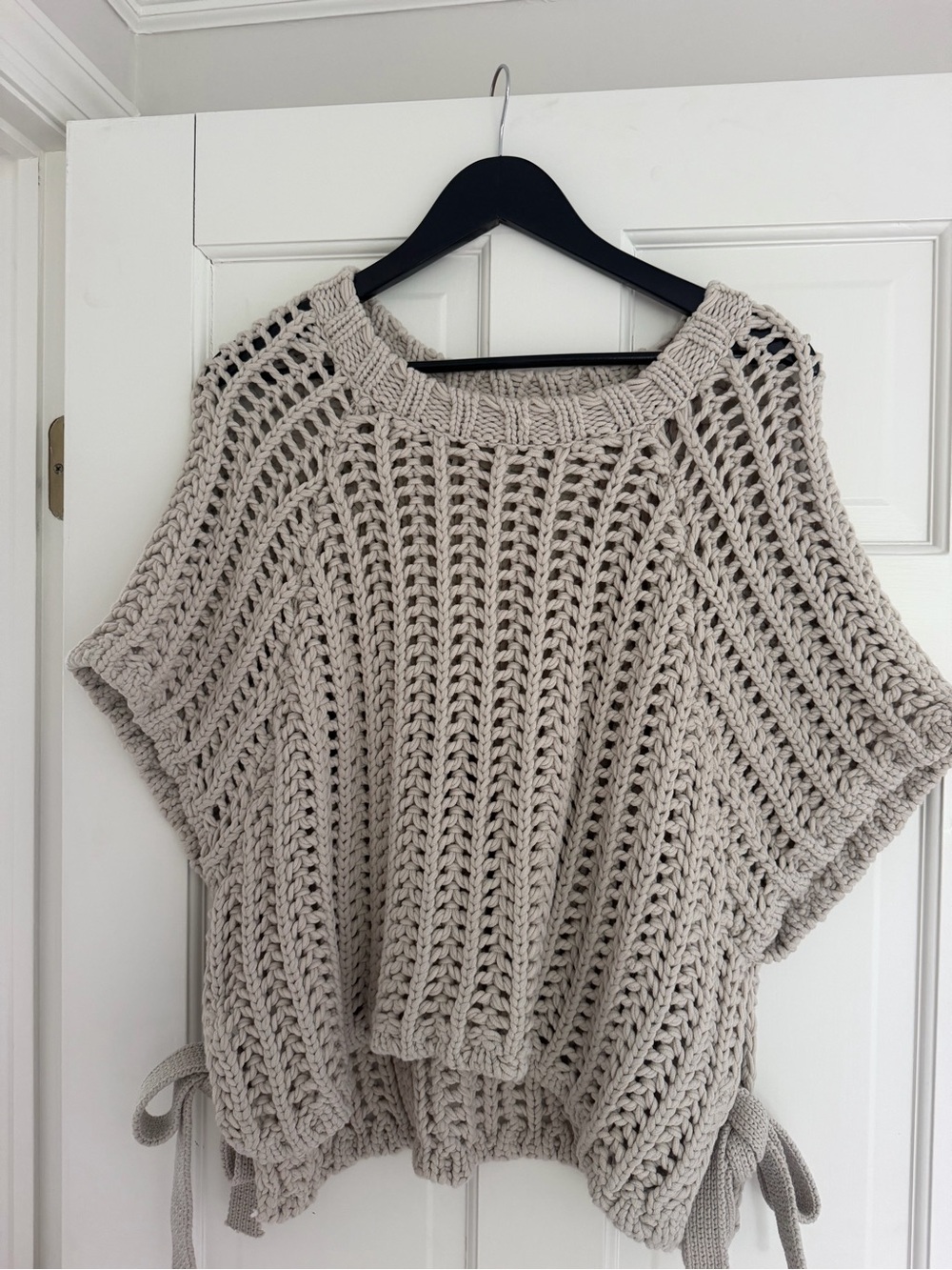 Zara Chunky Open-Knit Short Sleeve Sweater in Light Taupe
